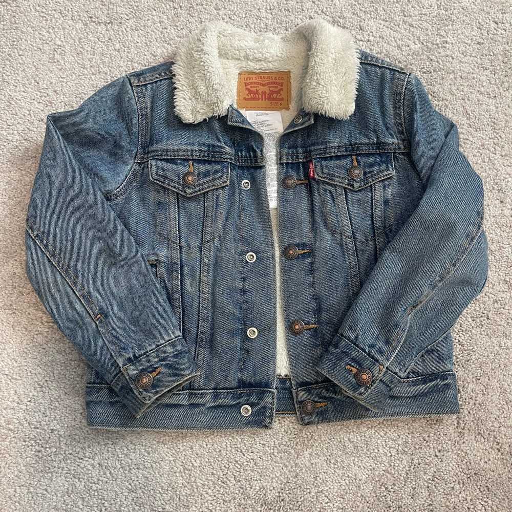 Levi's Kids Denim Jacket with Cream Sherpa Collar
